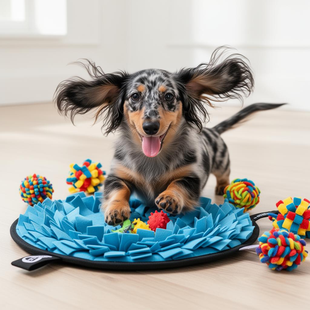 Perro feliz con productos Ruffus